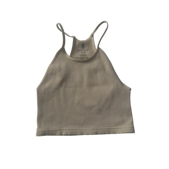 Free People Movement Happiness Runs Ribbed Crop Tank Top XS/Small Beige #6043 - Picture 1 of 8